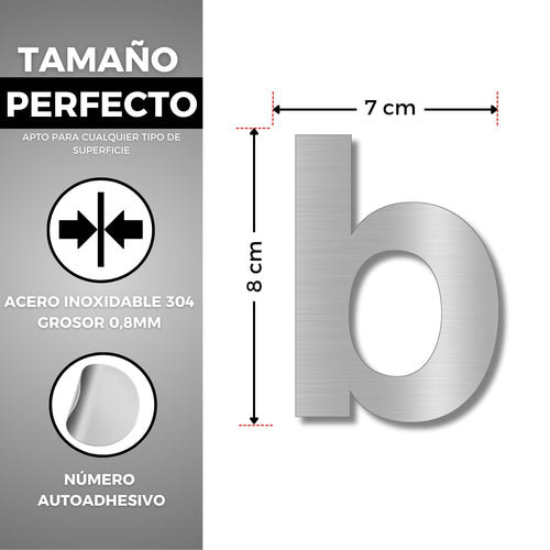 LEIASA | Numéro Adhésif Maison - 100 mm - Acier Inoxydable 304 - Nº B 