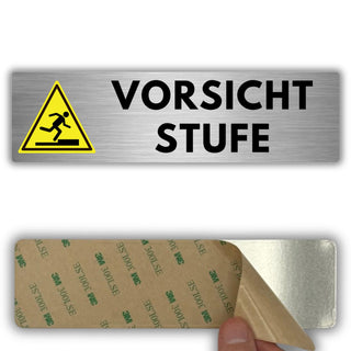 LEIASA | Selbstklebendes Schild Vorsicht Stufe - 5x18 cm - Aluminium -