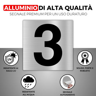 LEIASA | Numero Civico Adesivo - 10x10 cm - Alluminio - Nº 3 - Numero 