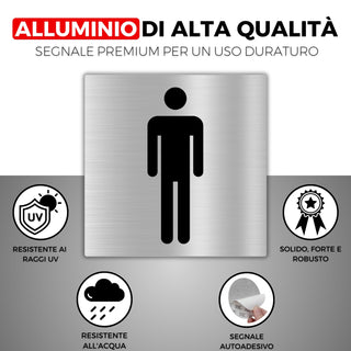 LEIASA | Cartello Adesivo Bagno Uomo - 10x10 cm - Spessore 0,8 mm - Al