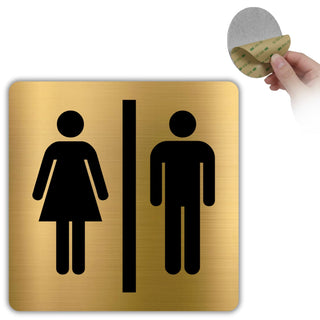LEIASA | WC Schild Damen Herren - 10x10 cm - Aluminium Gold - Toilette