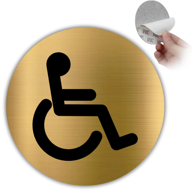 LEIASA | Goldenes Schild Barrierefreies WC - Ø 10 cm - Stärke 0,8 mm -