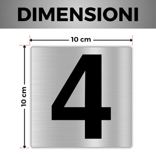 LEIASA | Numero Civico Adesivo - 10x10 cm - Alluminio - Nº 4 - Numero 