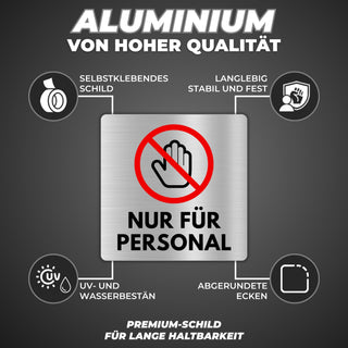 LEIASA | Schild Nur Für Personal - 12x12 cm - Aluminium - Personalbere
