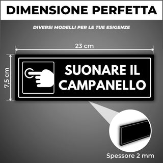 LEIASA | Segnale Suonare il Campanello - 7,5 x 23 cm - Spessore 2 mm -