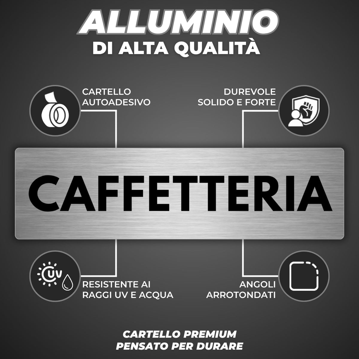 LEIASA | Segnale Caffetteria - 5x18 cm - Alluminio - Cartello Sala Pau