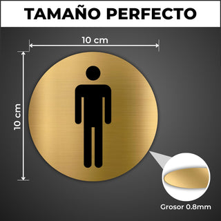 LEIASA | Goldenes Schild WC Herren - Ø 10 cm - Stärke 0,8 mm - Alumini
