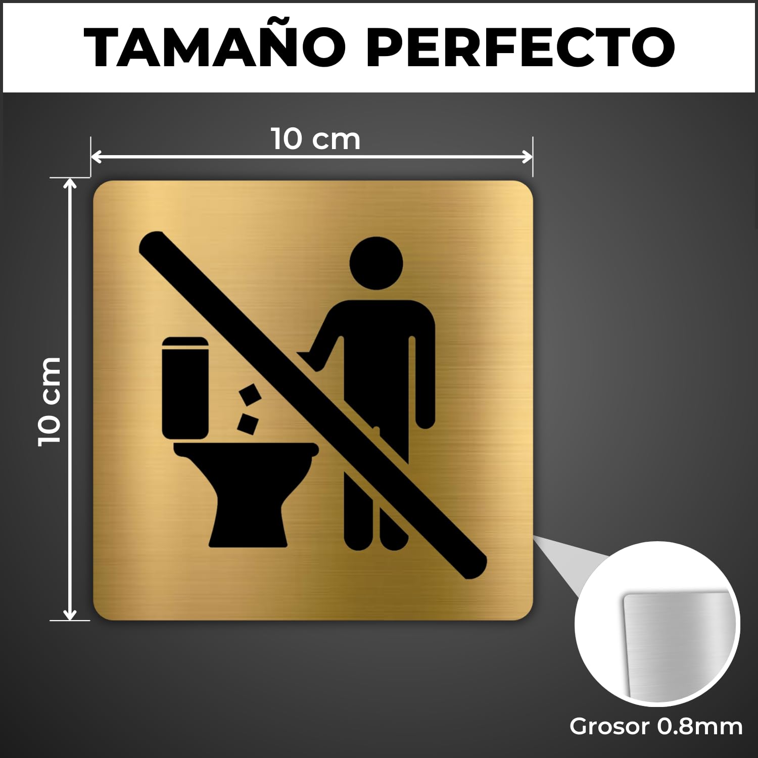 LEIASA | Cartel No Tirar al WC - 10x10 cm - Aluminio - Placa Prohibido Echar Papeles Inodoro - Señal Baño Adhesiva - Advertencia Tuberías - Indicador Aseo Resistente - Grosor 0.8mm - (No Tirar WC)