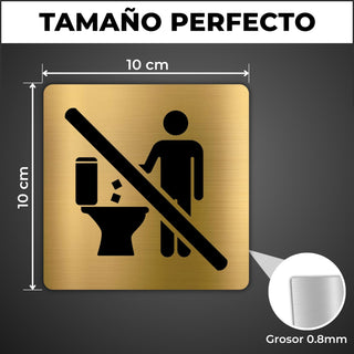 LEIASA | Cartel No Tirar al WC - 10x10 cm - Aluminio - Placa Prohibido Echar Papeles Inodoro - Señal Baño Adhesiva - Advertencia Tuberías - Indicador Aseo Resistente - Grosor 0.8mm - (No Tirar WC)