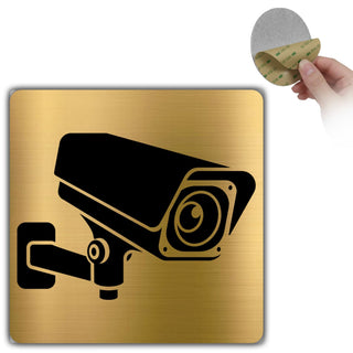LEIASA | Schild Videoüberwachung - 10x10 cm - Aluminium Gold - Warnsch