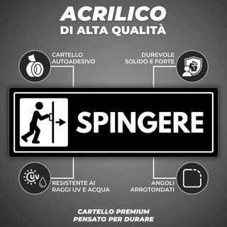 LEIASA | Segnale Spingere la Porta - 7,5 x 23 cm - Spessore 2 mm - Acr