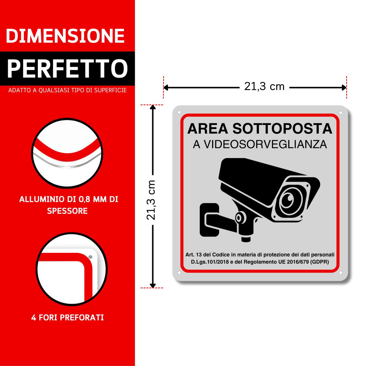 LEIASA | Cartello Area Videosorvegliata - 21x28 cm - Alluminio - Rifle