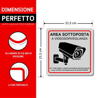 LEIASA | Cartello Area Videosorvegliata - 21x28 cm - Alluminio - Rifle