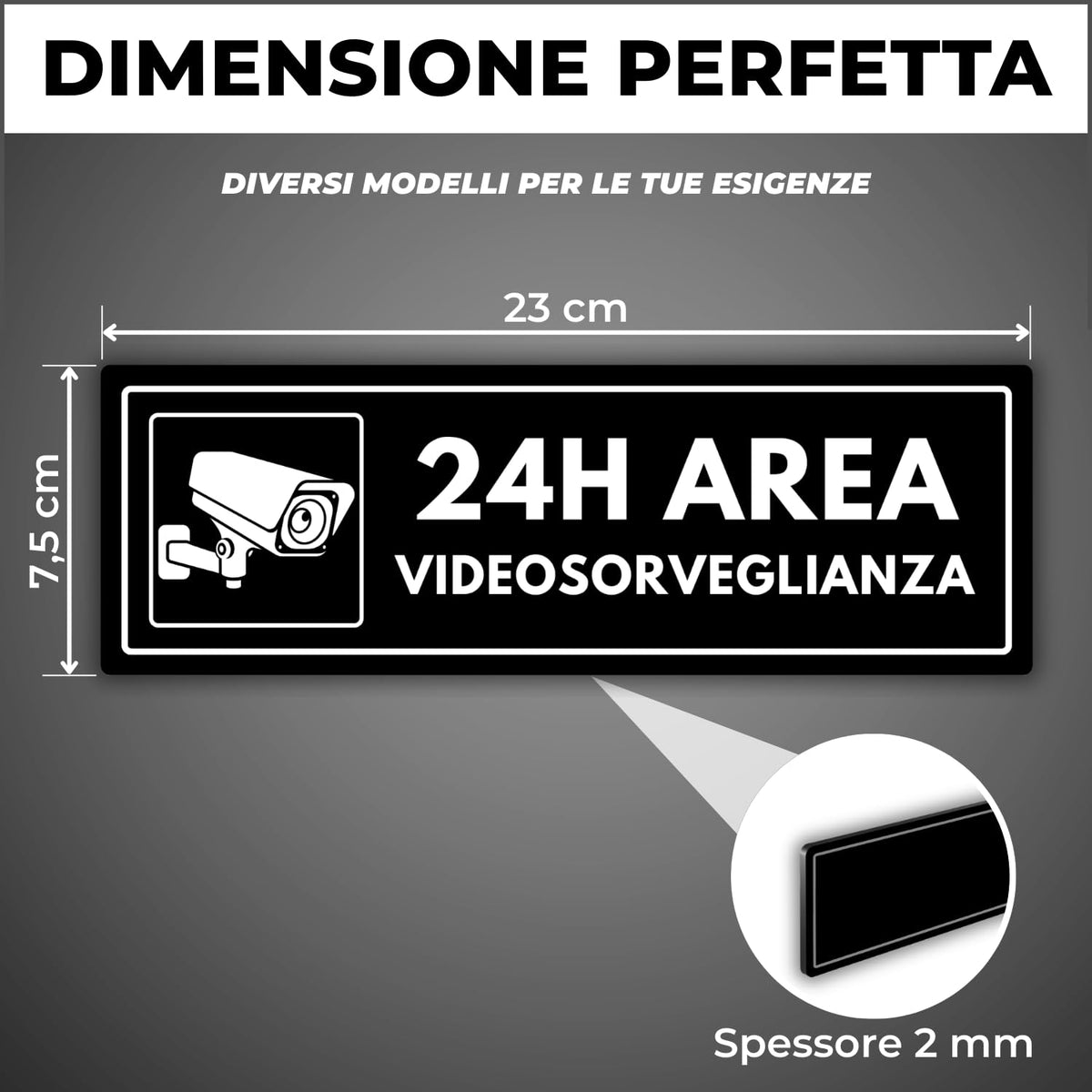 LEIASA | Segnale Allarme Videosorveglianza - 7,5 x 23 cm - Spessore 2 