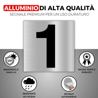 LEIASA | Numero Civico Adesivo - 10x10 cm - Alluminio - Nº 1 - Numero 