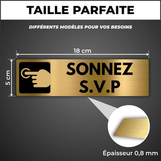 LEIASA | Panneau Sonnez S.V.P - 5x18 cm - Aluminium - Bouton Sonnette 