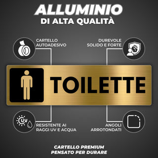 LEIASA | Segnale Bagno Uomo - 5x18 cm - Alluminio - Cartello Servizi U