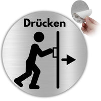 LEIASA | Selbstklebendes Schild Drücken - Dicke 0,6 mm - Durchmesser Ø 100 mm - Aluminium - Kennzeichnung Tür Drücken - Zeichen Tür Drücken - 3M-Klebeschild Drücken