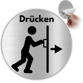 LEIASA | Selbstklebendes Schild Drücken - Dicke 0,6 mm - Durchmesser Ø
