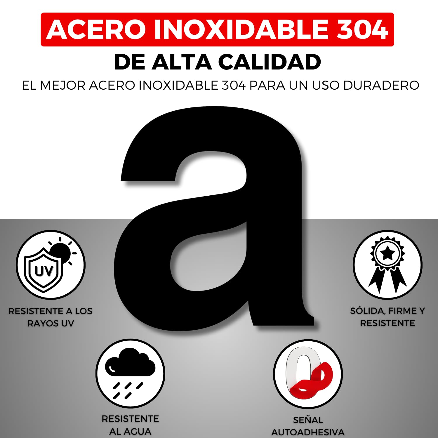 LEIASA | Número Adhesivo Casa - 100 mm - Acero Inoxidable 304 - Nº A - Número Apartamento Hotel - Enumeración Puertas - Número dirección - Exterior e Interior - Número A (a, 100 mm)