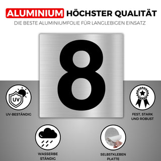 LEIASA | Selbstklebende Hausnummer - 10x10 cm - Aluminium - Nr. 8 - Wo