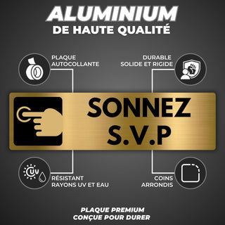 LEIASA | Panneau Sonnez S.V.P - 5x18 cm - Aluminium - Bouton Sonnette 