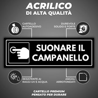 LEIASA | Segnale Suonare il Campanello - 7,5 x 23 cm - Spessore 2 mm -