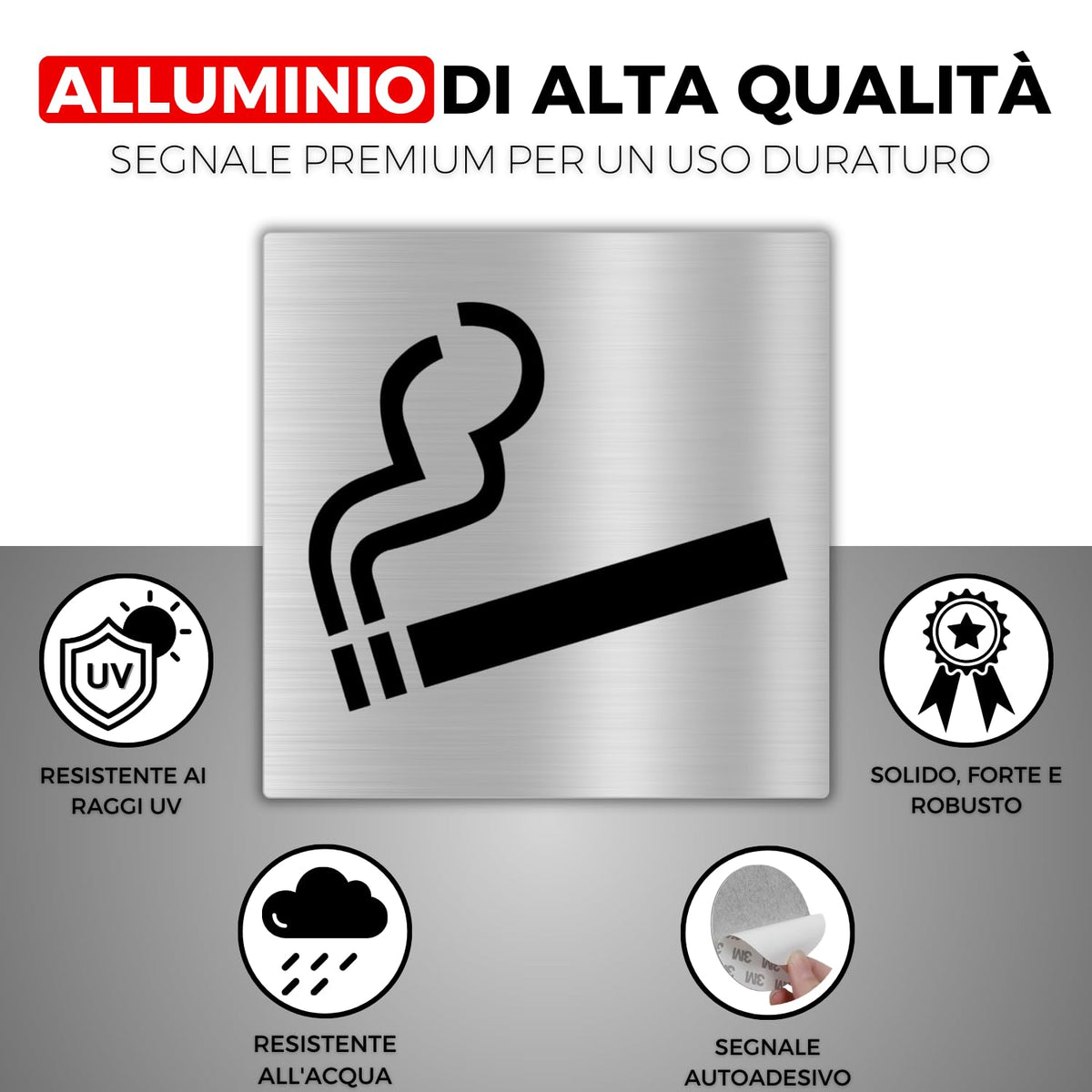 LEIASA | Cartello Adesivo Area Fumatori - 10x10 cm - Spessore 0,8 mm -