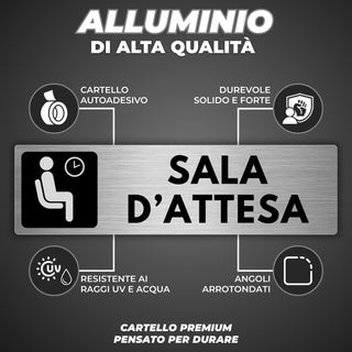 LEIASA | Cartello Sala d Attesa - 5x18 cm - Spessore 0,8 mm - Allumini