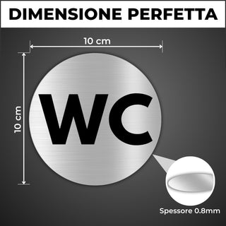 LEIASA | Segnale adesivo WC - Diametro Ø 100 mm - Spessore 0,8 mm - Al