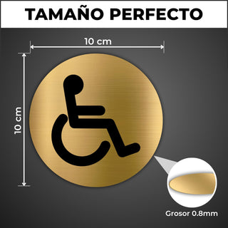 LEIASA | Segnale Dorato Bagno Disabili - Ø 10 cm - Spessore 0,8 mm - A