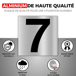 LEIASA | Numéro Autocollant Maison - 10x10 cm - Aluminium - N° 7 - Num