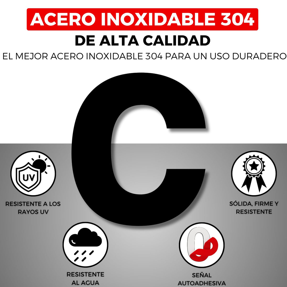 LEIASA | Numéro Adhésif Maison - 150 mm - Acier Inoxydable 304 - Nº C 