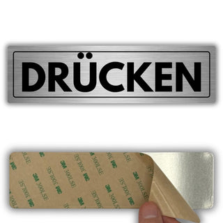 LEIASA | Schild Drücken - 5 x 18 cm - Stärke 0,8 mm - Aluminium - Selb