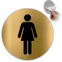 LEIASA | Goldenes Schild WC Damen - Ø 10 cm - Stärke 0,8 mm - Aluminium - Runde selbstklebende Tafel - Piktogramm Damen-Toilette - (Damentoilette)