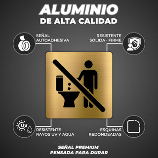 LEIASA | Cartel No Tirar al WC - 10x10 cm - Aluminio - Placa Prohibido Echar Papeles Inodoro - Señal Baño Adhesiva - Advertencia Tuberías - Indicador Aseo Resistente - Grosor 0.8mm - (No Tirar WC)