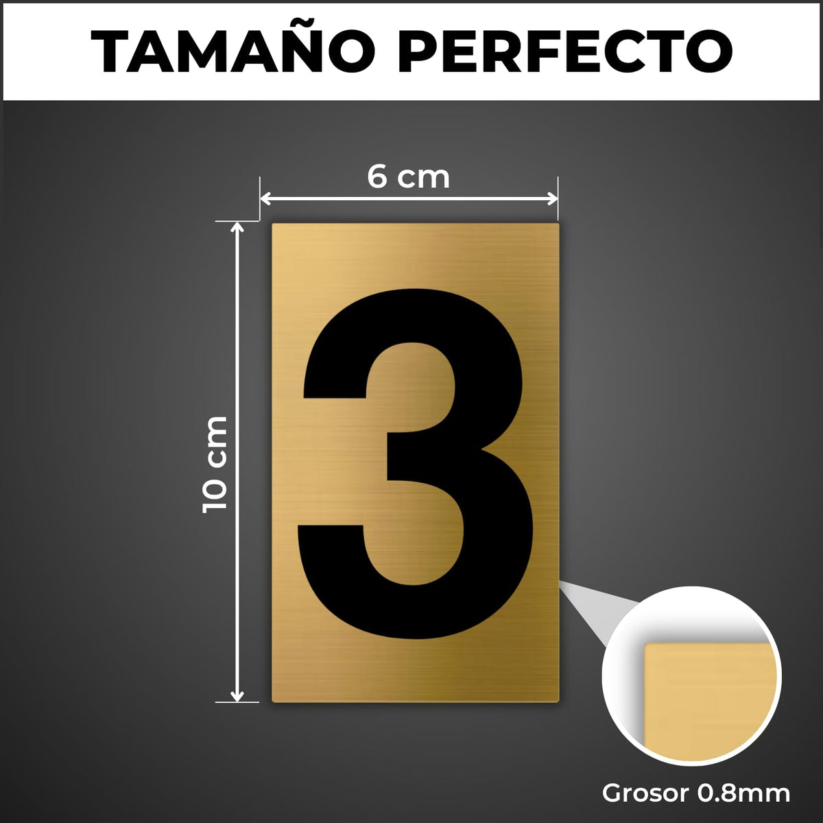 LEIASA | Goldene Hausnummer - 6x10 cm - Aluminium - Ziffernschild Tür 
