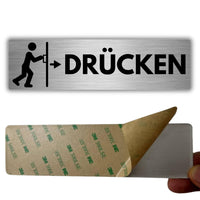 LEIASA | Selbstklebendes Schild Tür Drücken - 5x18 cm - Dicke 0,8 mm - Aluminium - Schild Drücken zum Öffnen - Zeichen Tür Drücken - 3M-Klebeschild Drücken