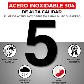 LEIASA | Numéro Adhésif Maison - 150 mm - Acier Inoxydable 304 - Nº 5 