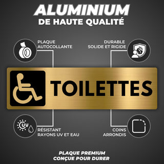 LEIASA | Panneau Toilettes PMR - 5x18 cm - Aluminium - WC Accès Handic