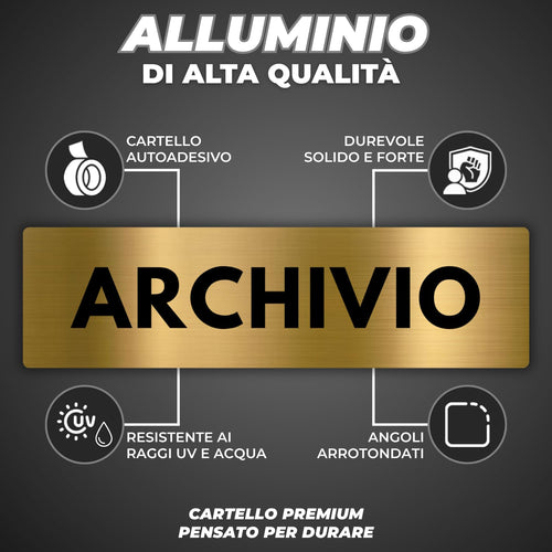 LEIASA | Segnale Archivio - 5x18 cm - Alluminio - Targa Documenti - In