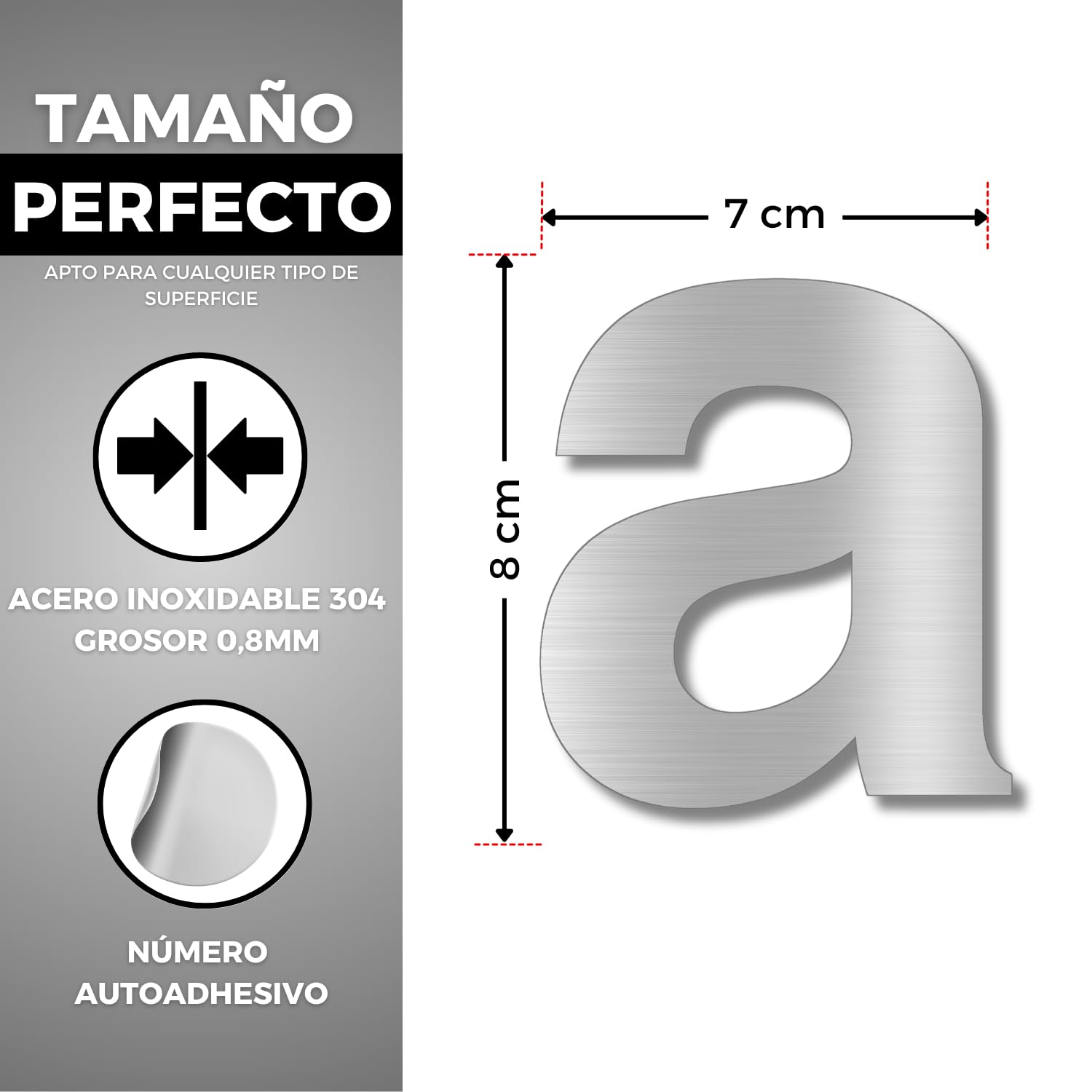 LEIASA | Numéro Adhésif Maison - 100 mm - Acier Inoxydable 304 - Nº A 