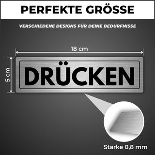 LEIASA | Schild Drücken - 5 x 18 cm - Stärke 0,8 mm - Aluminium - Selb