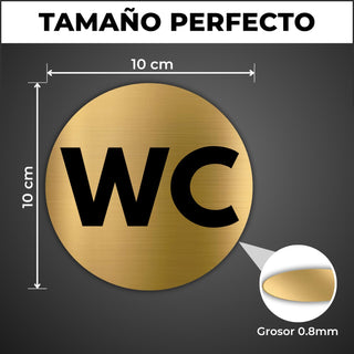 LEIASA | Goldenes Schild WC - Ø 10 cm - Stärke 0,8 mm - Aluminium - Ru