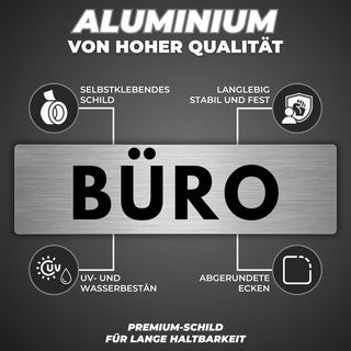 LEIASA | Schild Büro - 5 x 18 cm - Stärke 0,8 mm - Aluminium - Selbstk
