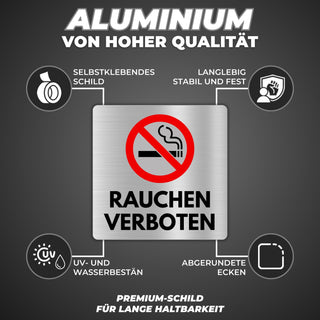 LEIASA | Schild Rauchen Verboten - 12x12 cm - Aluminium - Rauchverbot 