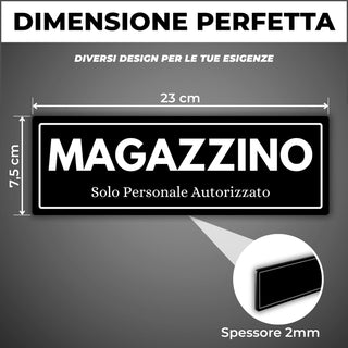 LEIASA | Segnale Magazzino - 7,5 x 23 cm - Spessore 2 mm - Acrilico - 