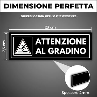 LEIASA | Segnale Attenzione Gradino - 7,5 x 23 cm - Spessore 2 mm - Ac