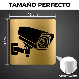 LEIASA | Schild Videoüberwachung - 10x10 cm - Aluminium Gold - Warnsch