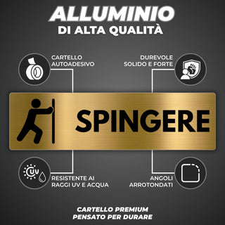 LEIASA | Segnale Spingere Porta - 5x18 cm - Alluminio - Cartello Sping
